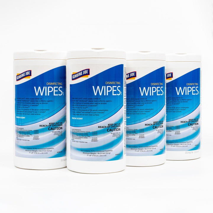 Image of Genuine Joe Wipes,Disinfecting,7"x8",75/Tub,6Tubs/CT,White
