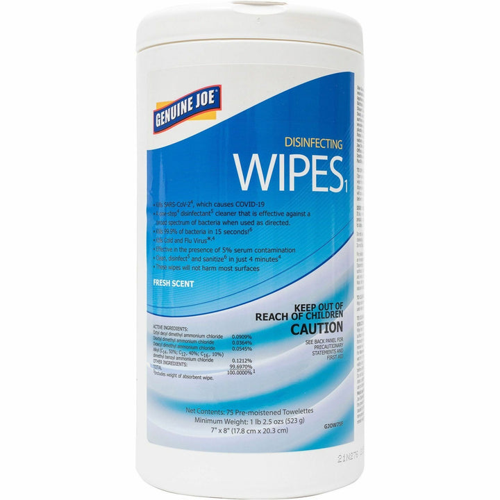 Image of Genuine Joe Wipes,Disinfecting,7"x8",75/Tub,6Tubs/CT,White