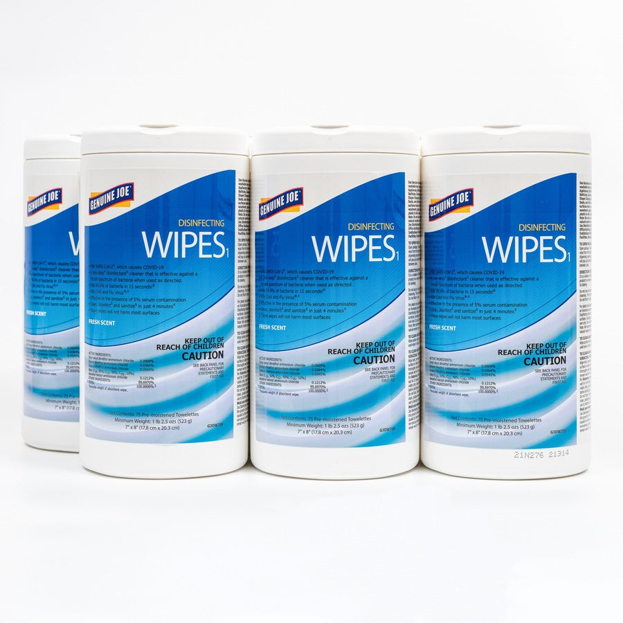 Image of Genuine Joe Wipes,Disinfecting,7"x8",75/Tub,6Tubs/CT,White