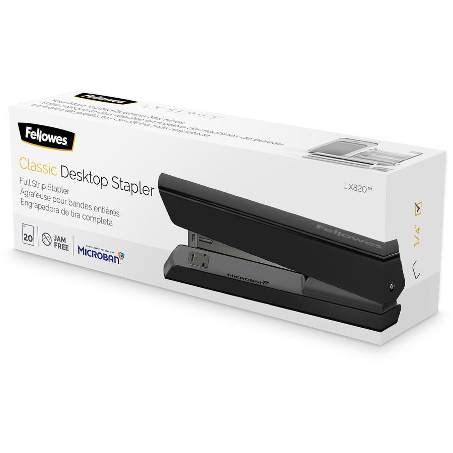 Image of Fellowes® LX820 Classic Full Strip Stapler with Antimicrobial Protection, 20-Sheet Capacity, Black