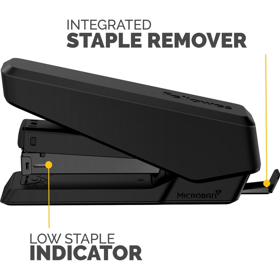 Image of Fellowes® LX850 EasyPress Full Strip Stapler with Antimicrobial Protection, 25-Sheet Capacity, Black