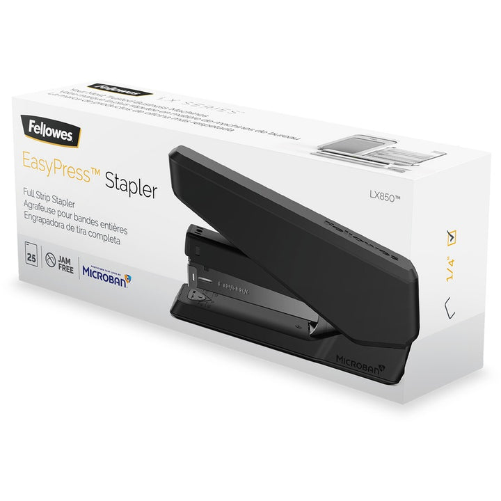 Image of Fellowes® LX850 EasyPress Full Strip Stapler with Antimicrobial Protection, 25-Sheet Capacity, Black