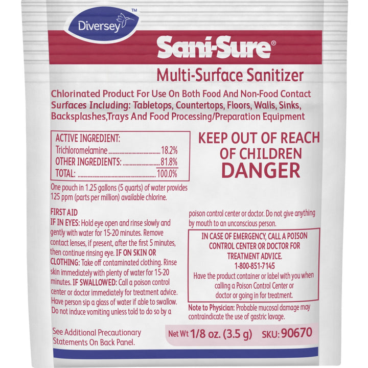 Image of Sani-Sure 90670 Multi-Surface Sanitizer, 0.13 oz (0.01 lb), Chlorine Scent, Odorless, Yellow, 100 / Carton