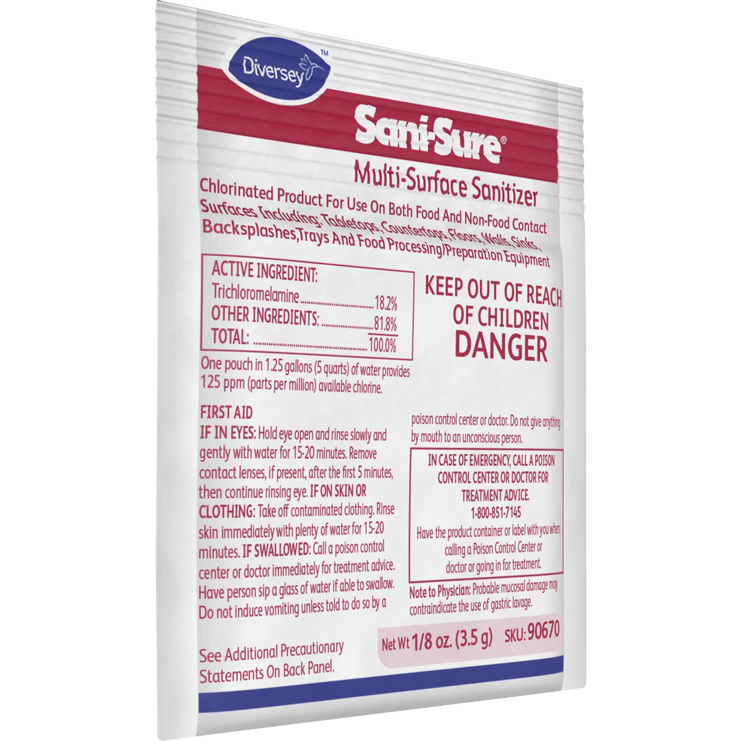 Image of Sani-Sure 90670 Multi-Surface Sanitizer, 0.13 oz (0.01 lb), Chlorine Scent, Odorless, Yellow, 100 / Carton