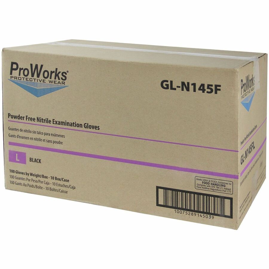 Image of ProWorks GLN145FL Black Nitrile Exam Gloves, Powder Free 5 mil (GL-N145F)