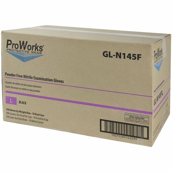 Image of ProWorks GLN145FL Black Nitrile Exam Gloves, Powder Free 5 mil (GL-N145F)