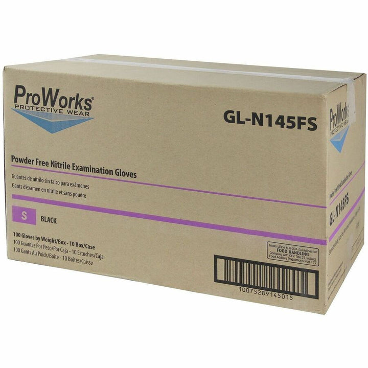 Image of ProWorks GLN145FS Black Nitrile Exam Gloves, Powder Free 5 mil (GL-N145F)