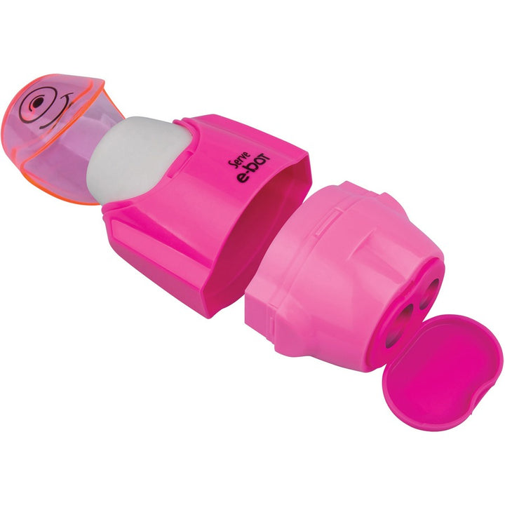 Image of Serve EBOT9KTKR E-Bot Eraser & Sharpener, 2 Hole(s), Plastic, Multicolor, 1 Each