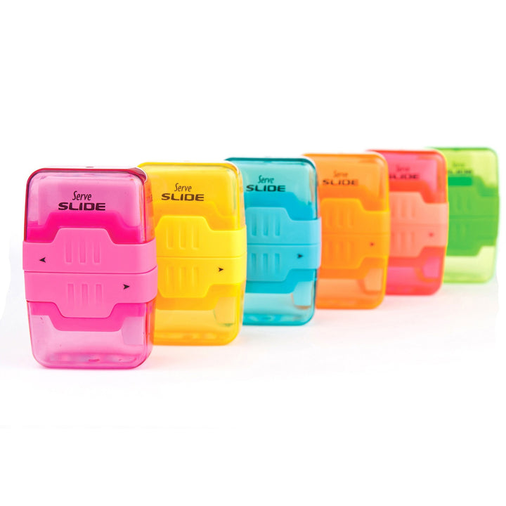 Image of Serve SLIDE9KTKR Slide Eraser & Sharpener, Plastic, Multicolor, 1 Each