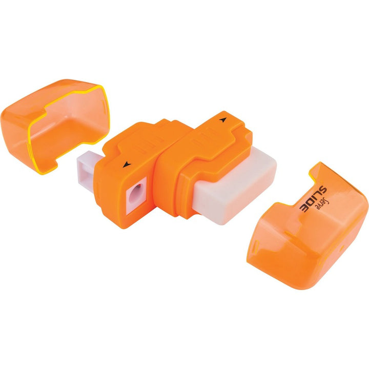 Image of Serve SLIDE9KTKR Slide Eraser & Sharpener, Plastic, Multicolor, 1 Each