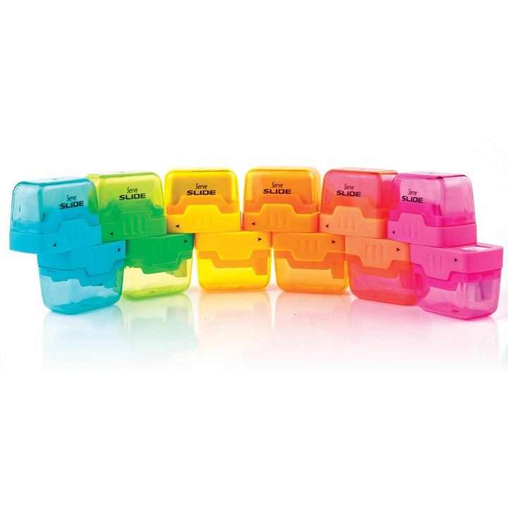 Image of Serve SLIDE9KTKR Slide Eraser & Sharpener, Plastic, Multicolor, 1 Each