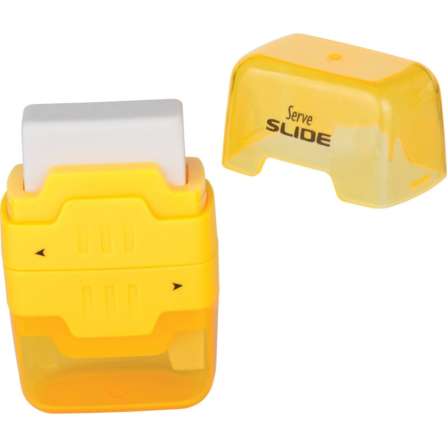 Image of Serve SLIDE9KTKR Slide Eraser & Sharpener, Plastic, Multicolor, 1 Each