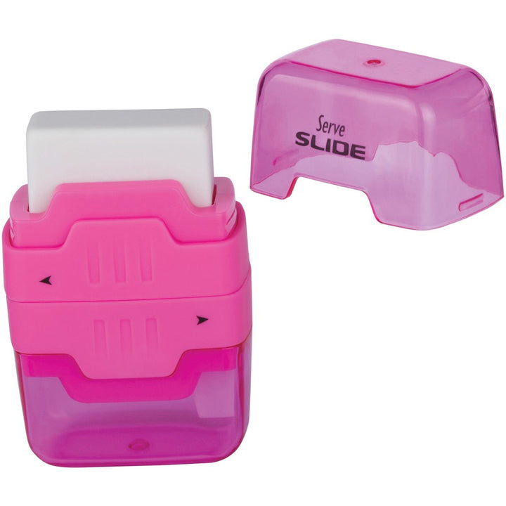 Image of Serve SLIDE9KTKR Slide Eraser & Sharpener, Plastic, Multicolor, 1 Each