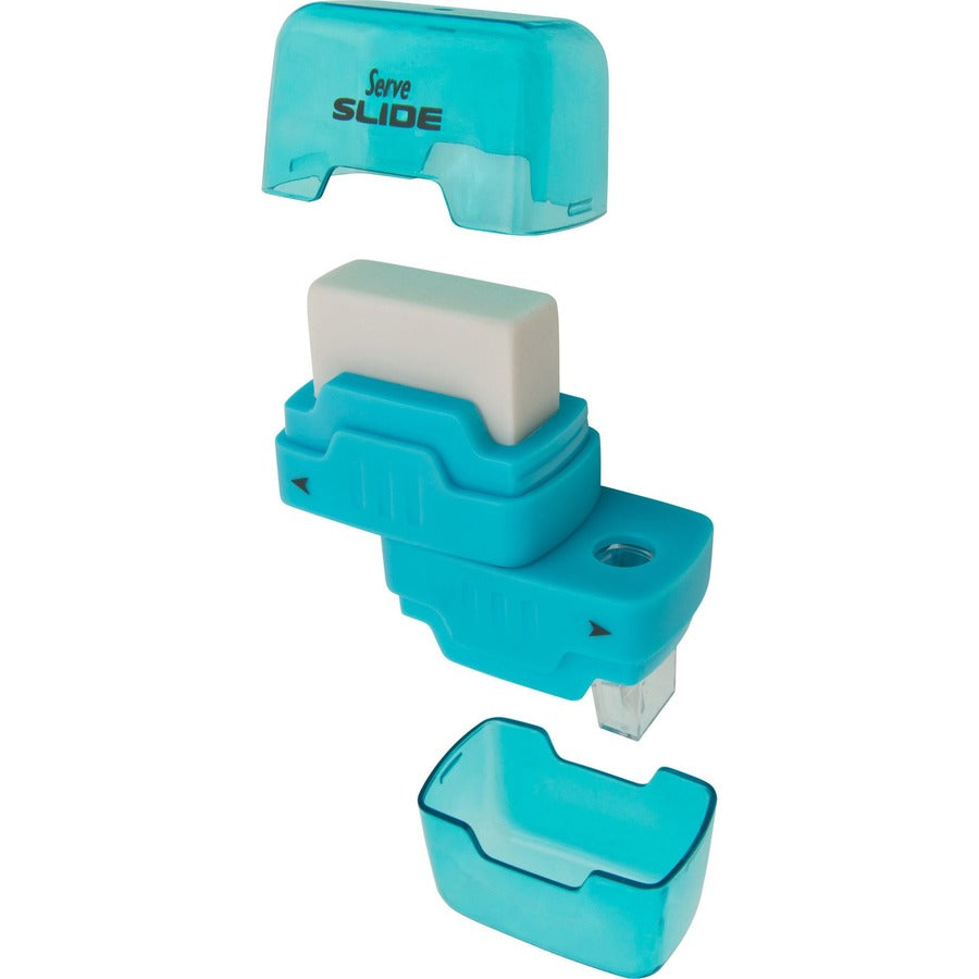 Image of Serve SLIDE9KTKR Slide Eraser & Sharpener, Plastic, Multicolor, 1 Each