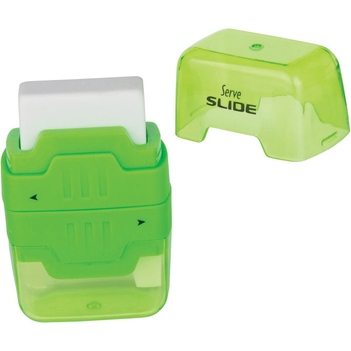 Image of Serve SLIDE9KTKR Slide Eraser & Sharpener, Plastic, Multicolor, 1 Each