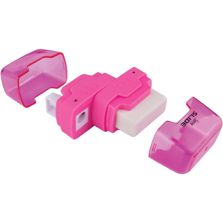 Image of Serve SLIDE9KTKR Slide Eraser & Sharpener, Plastic, Multicolor, 1 Each