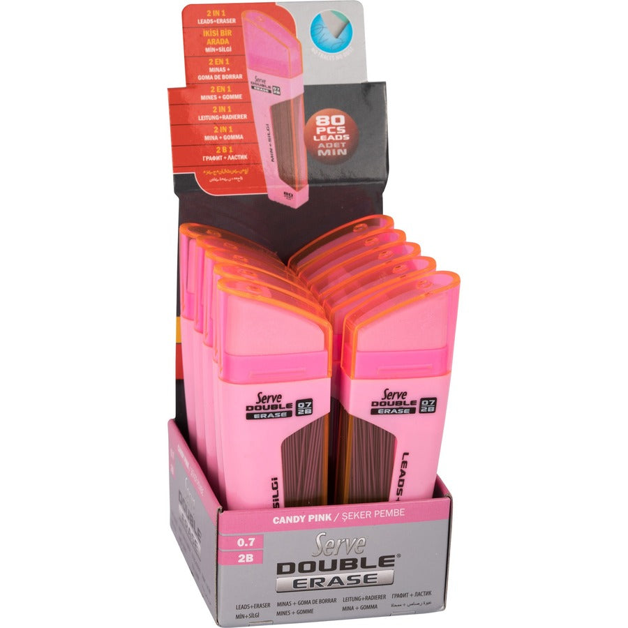 Image of Serve DSMSP0710 Double Erase Leads & Eraser, Pink, 1 Each