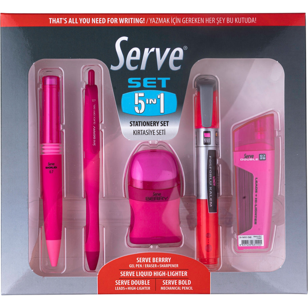 Image of So-Mine 5IN1SET07FP Serve 5 in 1 Stationery Set, Pink, 5 / Pack