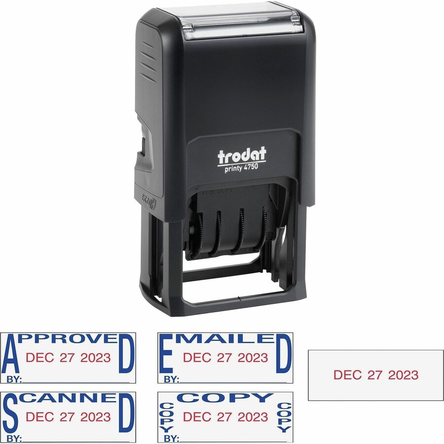 Image of Trodat E4756 Ecoprinty 5-In-1 Date Stamp, Date Stamp, 10000 Impression(s), Black, Red, Recycled, 1 Each