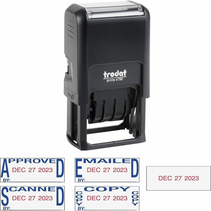 Image of Trodat E4756 Ecoprinty 5-In-1 Date Stamp, Date Stamp, 10000 Impression(s), Black, Red, Recycled, 1 Each
