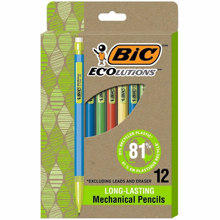 Image of ecolutions MPE12-BLK Xtra Life Mechanical Pencil, 0.7 mm Black Lead, #2, HB, Medium Point, Assorted Barrel, 12 / Dozen