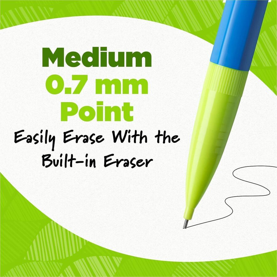 Image of ecolutions MPE12-BLK Xtra Life Mechanical Pencil, 0.7 mm Black Lead, #2, HB, Medium Point, Assorted Barrel, 12 / Dozen