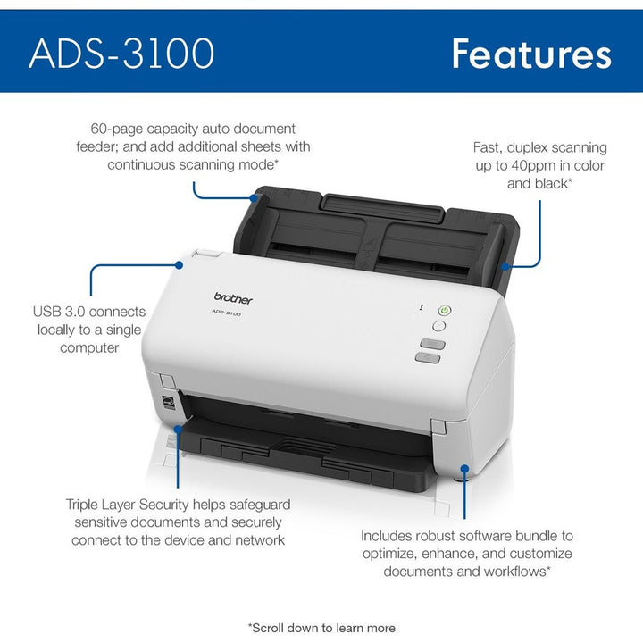 Image of Brother Scanner,Desktop,40ppm,60Pages,11.7"x8.5"x7.5",WE