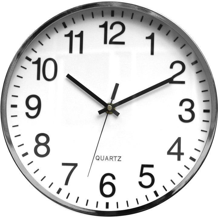 Image of Victory Light Clock,Wall,Metal,12"Dia,1-3/4"D,Chrome/White