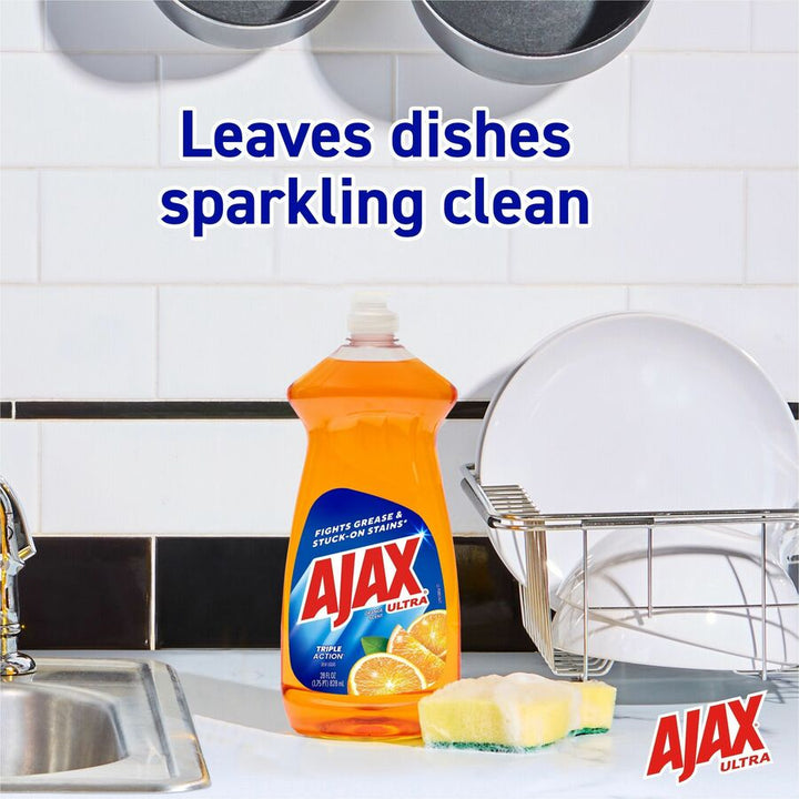 Image of AJAX 144678 Triple Action Dish Soap, 28 fl oz (0.9 quart), Orange Scent, Pleasant Scent, Phosphate-free, Kosher-free, Orange, 1 Each