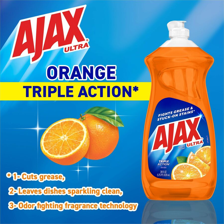 Image of AJAX 144678 Triple Action Dish Soap, 28 fl oz (0.9 quart), Orange Scent, Pleasant Scent, Phosphate-free, Kosher-free, Orange, 1 Each
