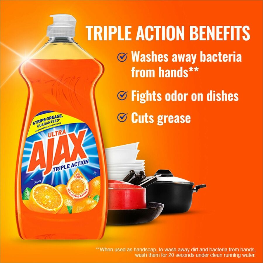 Image of AJAX 149860 Triple Action Dish Soap, 52 fl oz (1.6 quart), Orange Scent, Pleasant Scent, Phosphate-free, Kosher-free, Orange, 1 Each