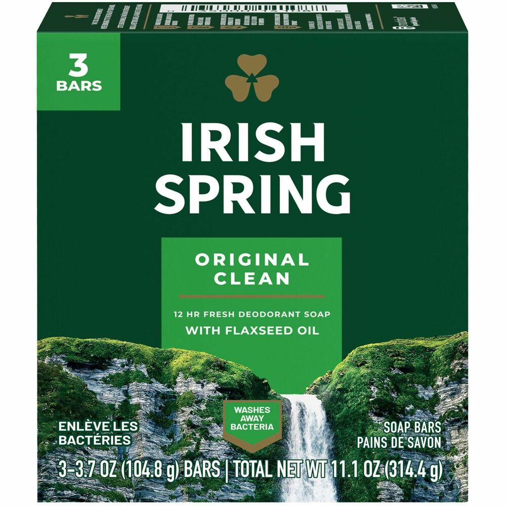 Image of Colgate Palmolive Bar Soap, Irish Spring, 12-Hr Protection, 3.75oz Bar, 18/CT