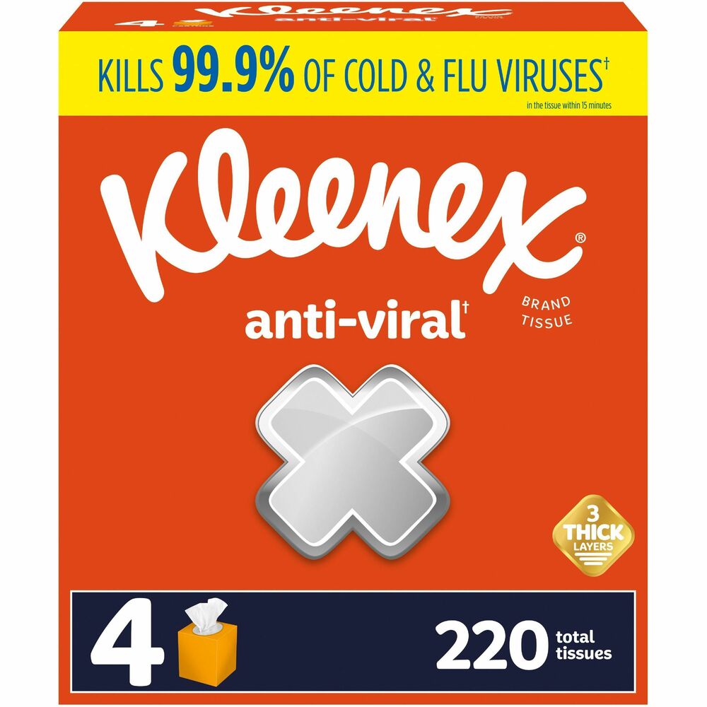 Image of Kimberly-Clark Professional Facial Tissues, 3-Ply, Anti-Viral, 55/BX, 4BX/PK, White