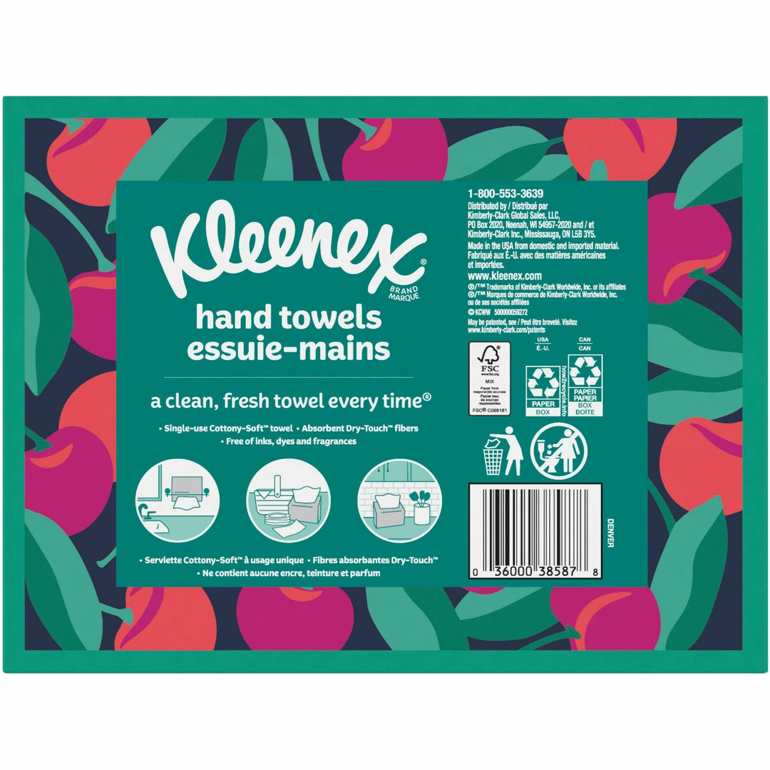 Image of Kleenex 38586 Disposable Hand Towels, 1 Ply, 8" W x 9.10" Length, White, Paper/, 1 Box