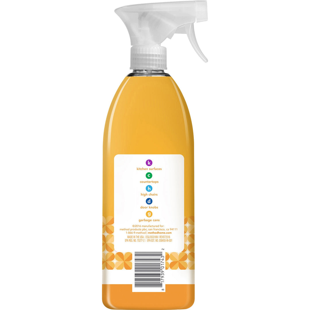 Image of Method 317923 Antibac All-purpose Cleaner, 28 fl oz (0.9 quart), Citron, Fresh Scent, Antibacterial, Disinfectant, Orange, 1 Each