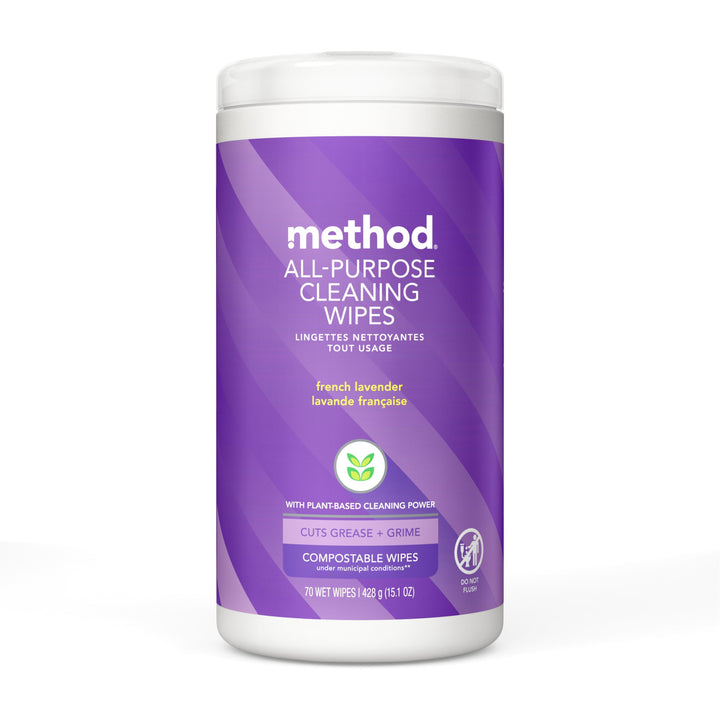 Image of Method® Wipes,Cleaning,Plant-based,French Lavender,70/Tub,White