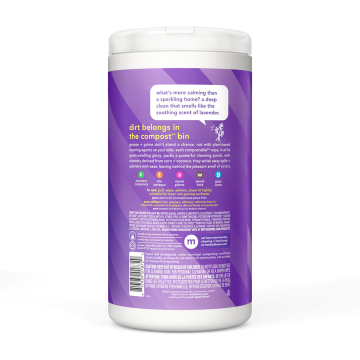 Image of Method® Wipes,Cleaning,Plant-based,French Lavender,70/Tub,White