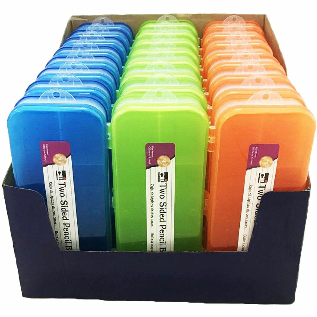 Image of Charles Leonard® Pencil Boxes,2-Sided,w/5Slots,8"1/2"x3-1/2"x1-1/2",24/DS,AST