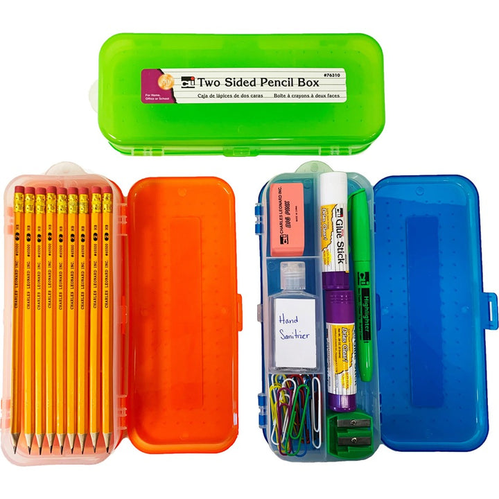 Image of Charles Leonard® Pencil Boxes,2-Sided,w/5Slots,8"1/2"x3-1/2"x1-1/2",24/DS,AST