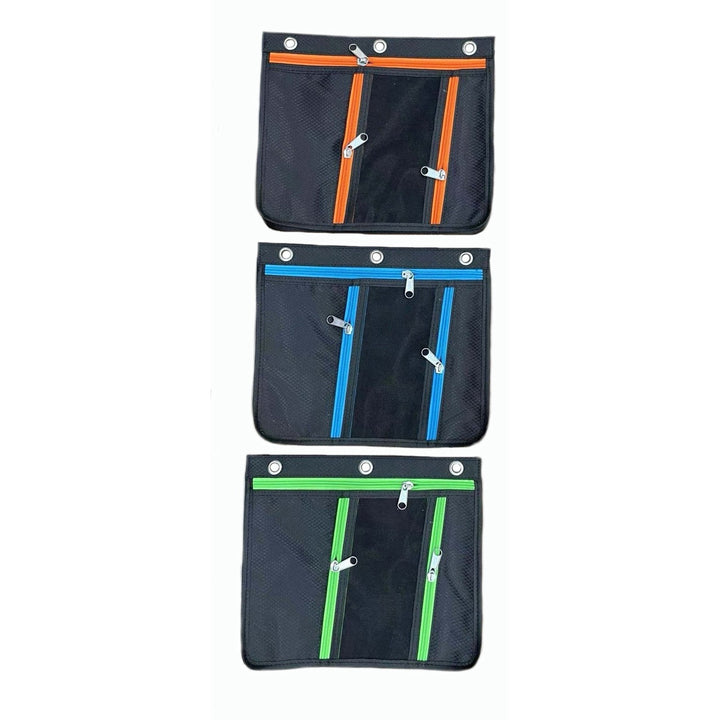 Image of Charles Leonard 76395ST Triple-pocket Pencil Pouches, 11" H x 9.5" Width, Ring Binder, Multi, Nylon, 24 / Display Box