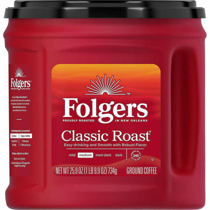 Image of Folgers® 30407 Classic Roast Coffee, Medium, 25.9 oz Per Canister, Ground, Classic Roast, 1 Each