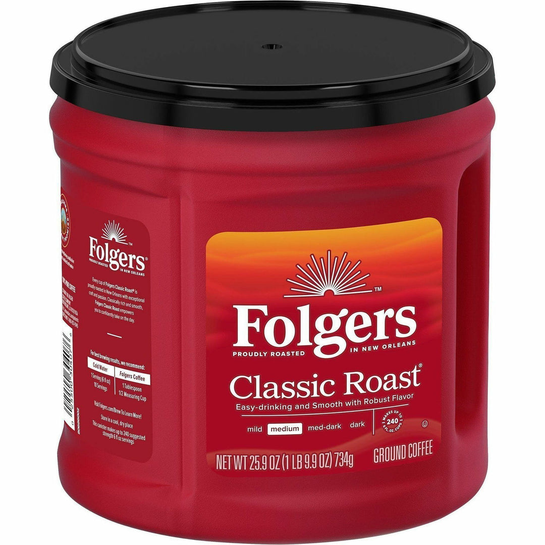 Image of Folgers® 30407 Classic Roast Coffee, Medium, 25.9 oz Per Canister, Ground, Classic Roast, 1 Each