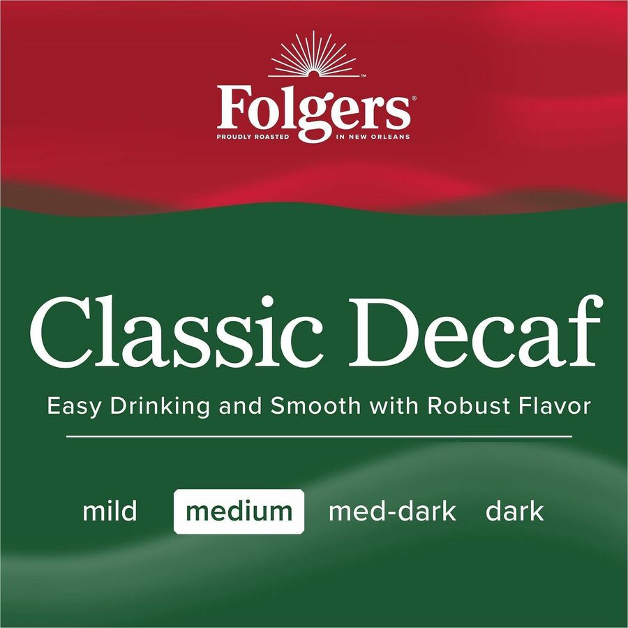 Image of Folgers® 30406 Classic Decaf Coffee, Medium, 19.2 oz Per Canister, Ground, Classic, Decaffeinated, 1 Each