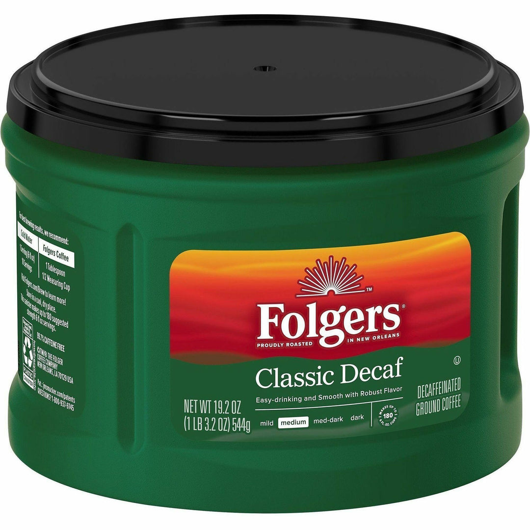 Image of Folgers® 30406 Classic Decaf Coffee, Medium, 19.2 oz Per Canister, Ground, Classic, Decaffeinated, 1 Each