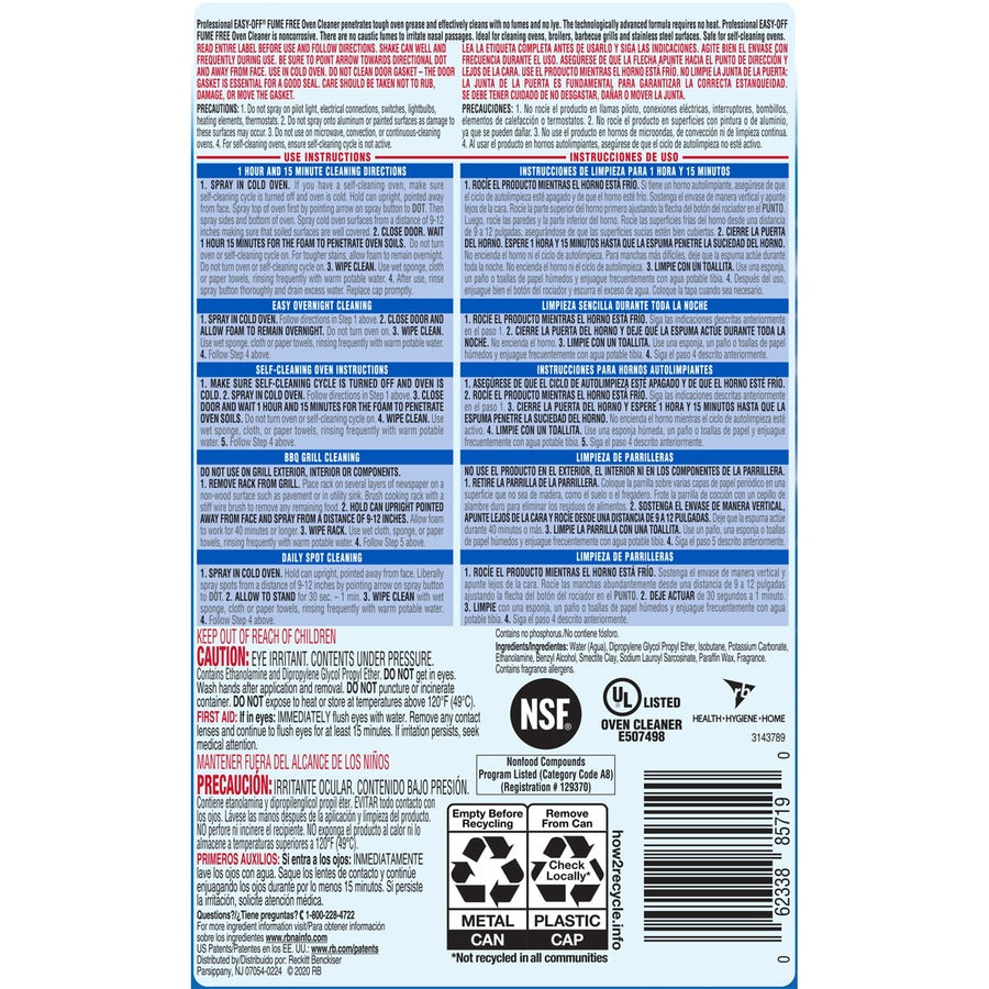 Image of Professional Easy-Off 85260 Fume Free Over Cleaner, 24 oz (1.50 lb), Lemon Scent, Fume-free, White, 1 Each