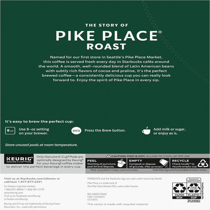 Image of Starbucks® Coffee,Pike Place,K-Cup,24/BX,4BX/CT