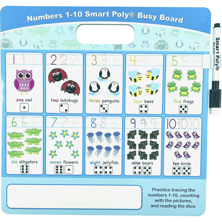 Image of Ashley 98001 Numbers 1, 10 Smart Poly Busy Board, 10.8" (0.9 ft) Width x 10.8" (0.9 ft) Height, Poly-coated Cardboard Surface, Square, 1 Each