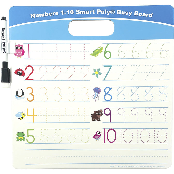 Image of Ashley 98001 Numbers 1, 10 Smart Poly Busy Board, 10.8" (0.9 ft) Width x 10.8" (0.9 ft) Height, Poly-coated Cardboard Surface, Square, 1 Each