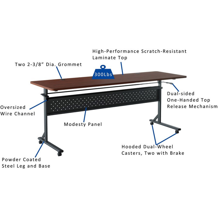 Image of Lorell Table,Flip/Nesting,w/Modesty Panel,72"x24"x29-1/2",Mahogany