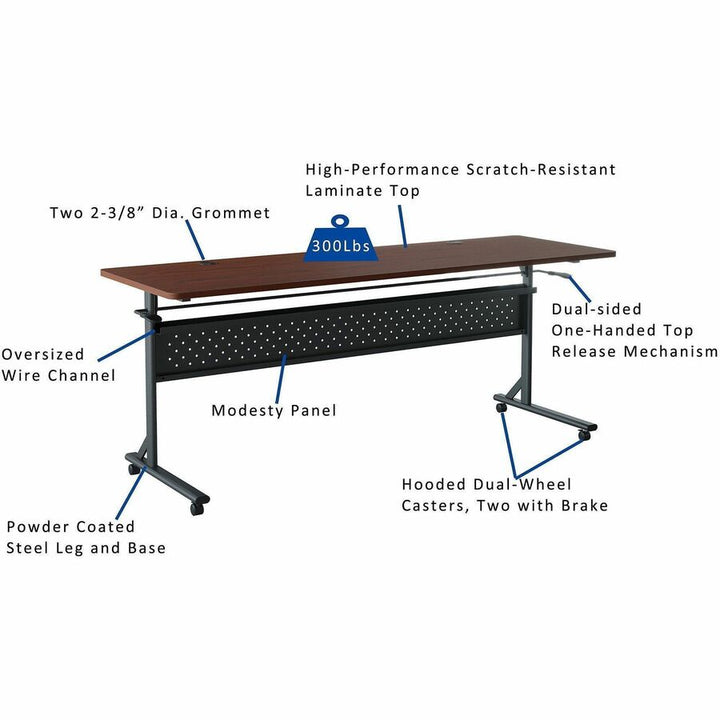 Image of Lorell Table,Flip/Nesting,w/Modesty Panel,72"x24"x29-1/2",Mahogany